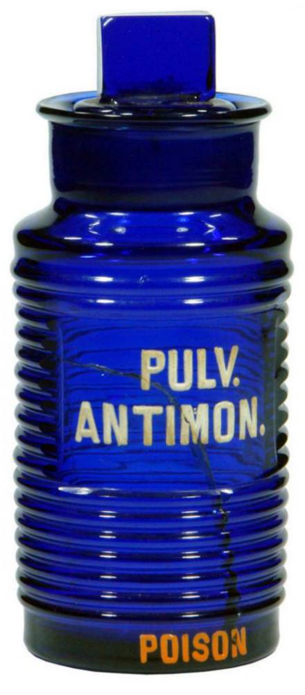 Pulv Antimon Poison Cobalt Blue Pharmacy Bottle