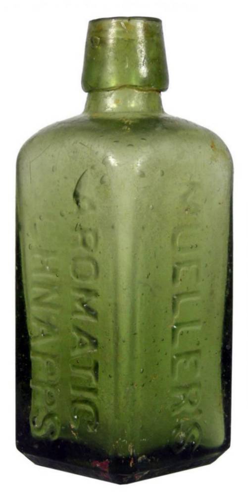 Mueller's Aromatic Schnapps Schiedam Green Bottle