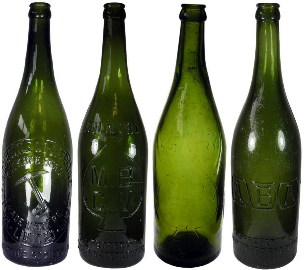Antique Green Glass Beer Bottles