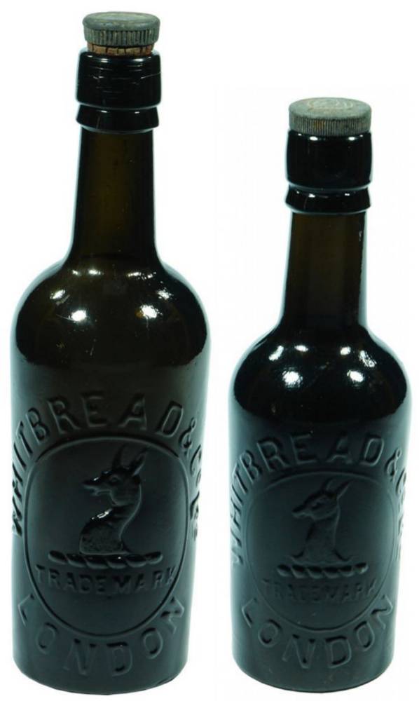 Whitbread Black Glass London Beer Bottles