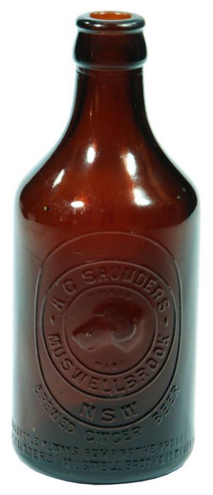 Saunders Muswellbrook Dog's Head Amber Glass Bottle