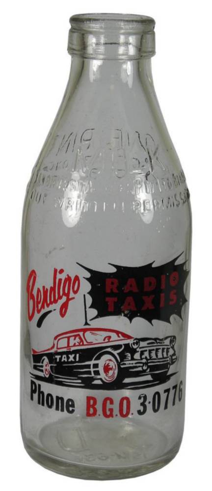 Sandhurst Dairies Bendigo Radio Taxis Milk Bottle