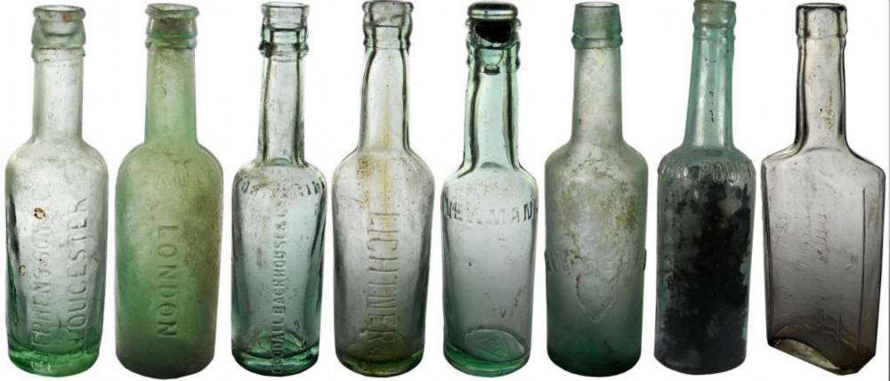 Antique Aqua Glass Hot Sauce Bottles