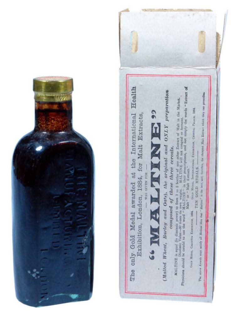 Maltine Antique Bottle Original Box Contents