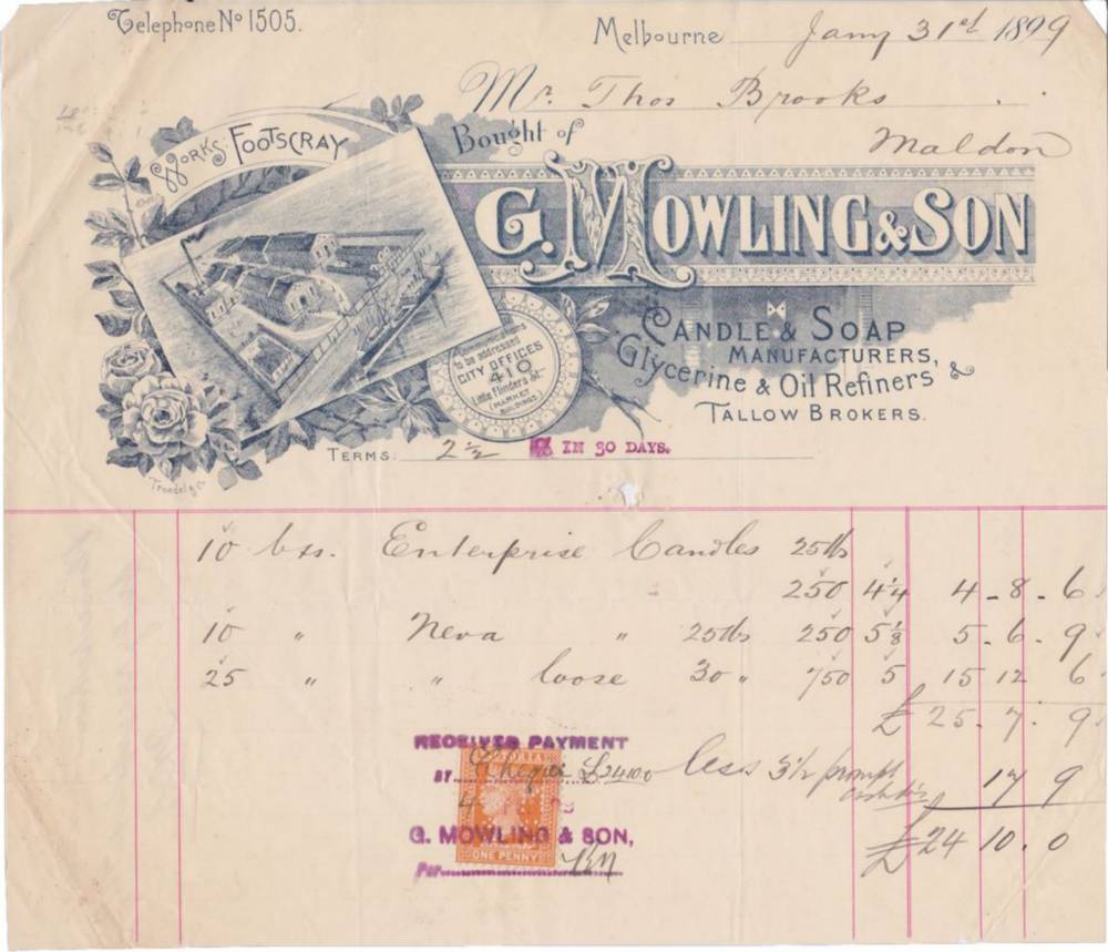 Mowling Candle Soap Manufacturers Footscray Letterhead