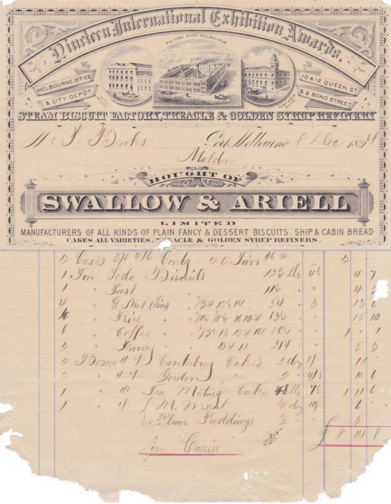 Swallow Ariell Biscuit Factory Melbourne Letterhead