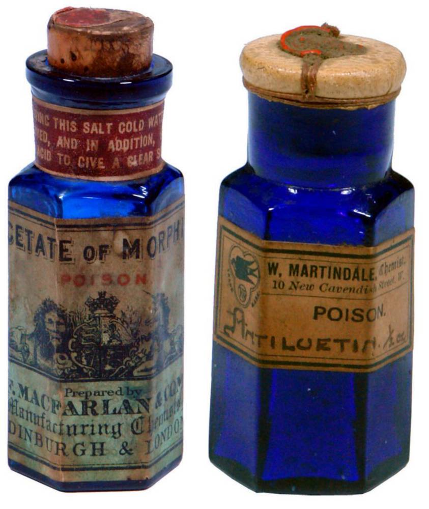 MacFarlane Martindale Chemist Cobalt Blue Labelled Bottles