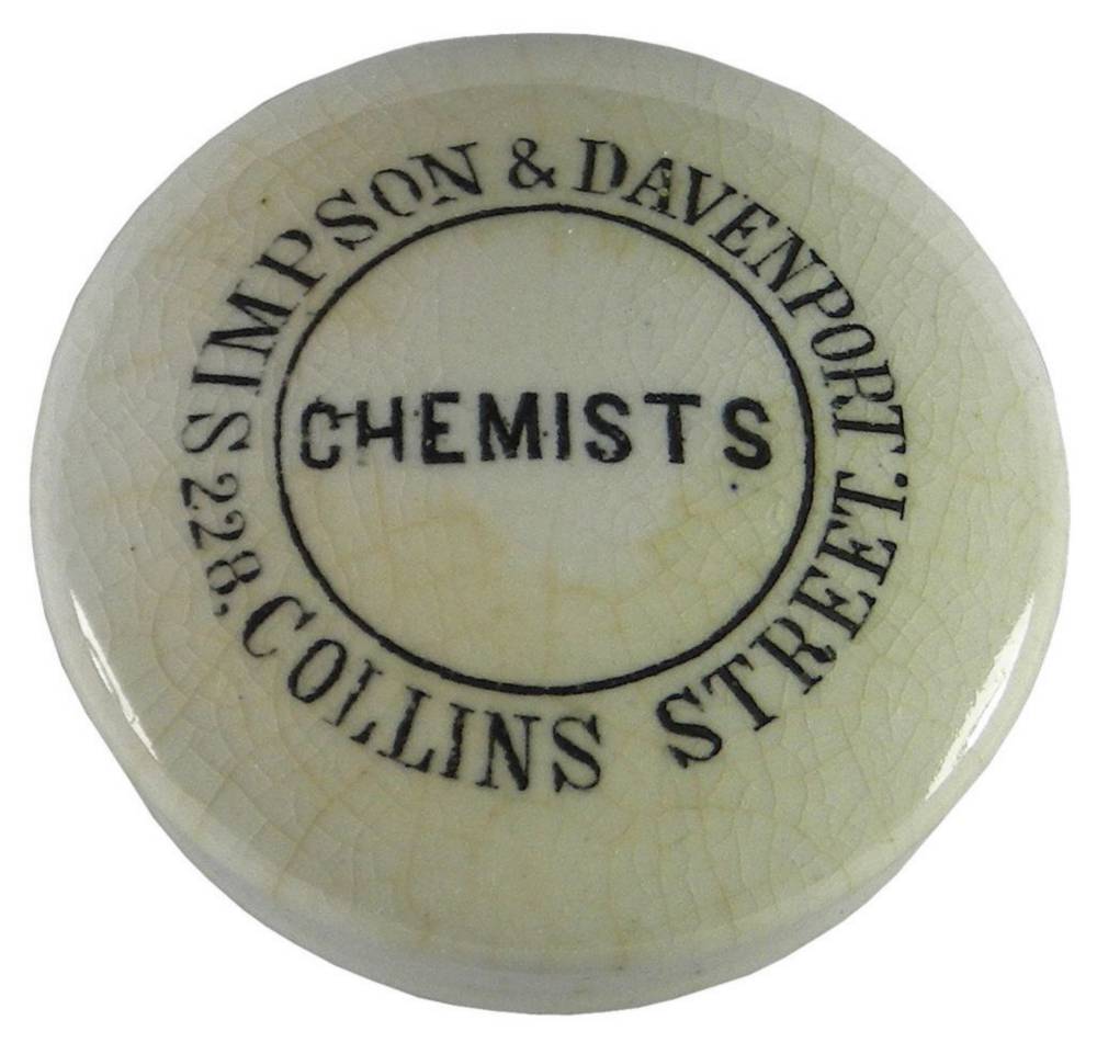 Simpson Davenport Chemists Collins Street Pot Lid