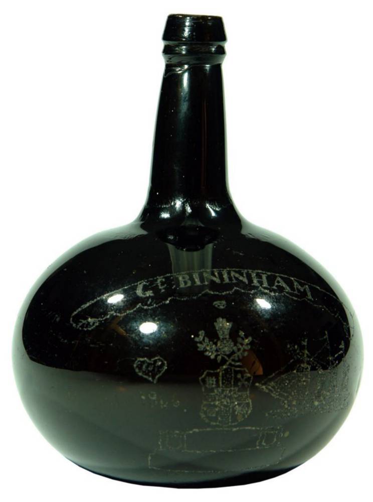 Bininham Heart 1846 Sailing Ship Pontil Black Bottle