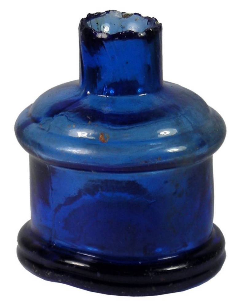 Cobalt Blue Glass Cotton Reel Ink Bottle