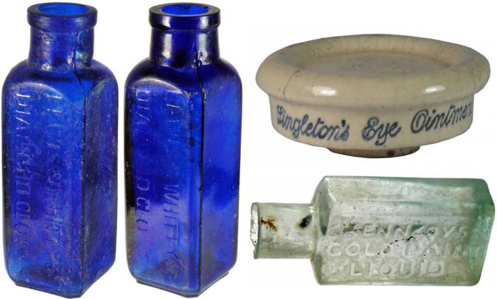 Old Blue Bottles Pot Lid