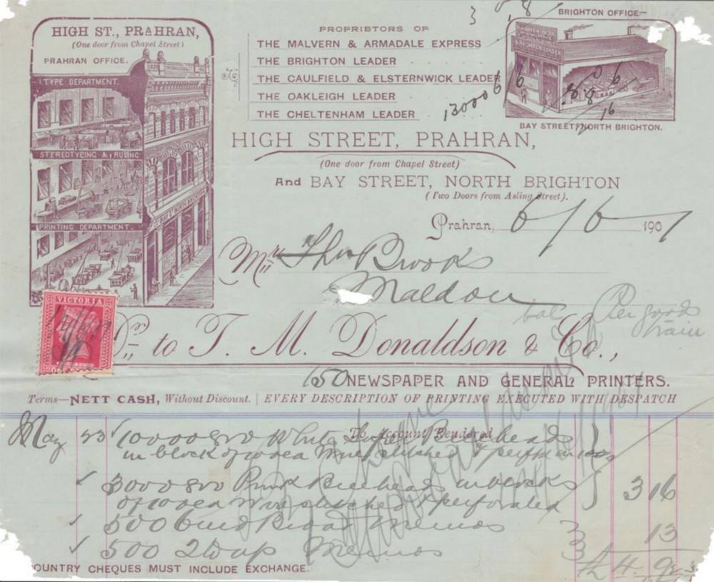 Donaldson Printers Prahran Letterhead Ephemera