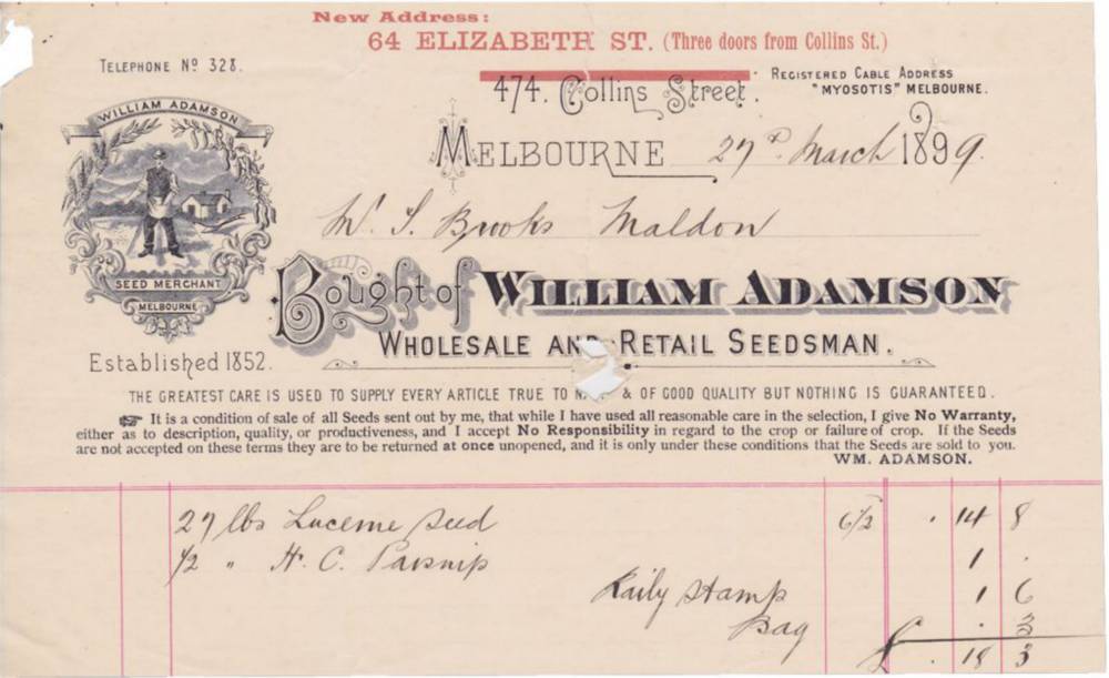 William Adamson Seedsman Letterhead Ephemera