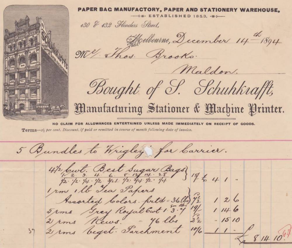 Schuhfrafft Stationer Melbourne Letterhead Ephemera