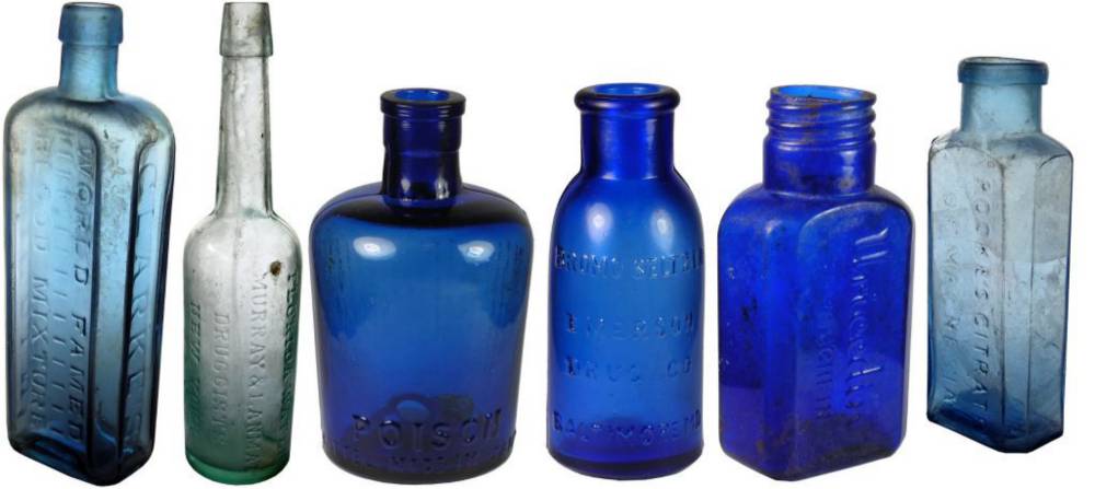 Blue Glass Poison Cure Medicine Bottles