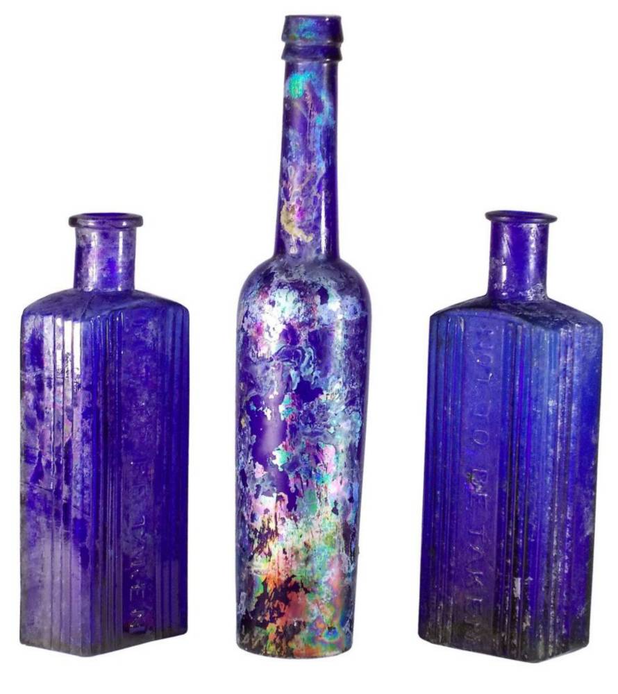 Cobalt Blue Glass Poison Castor Oil Bottles