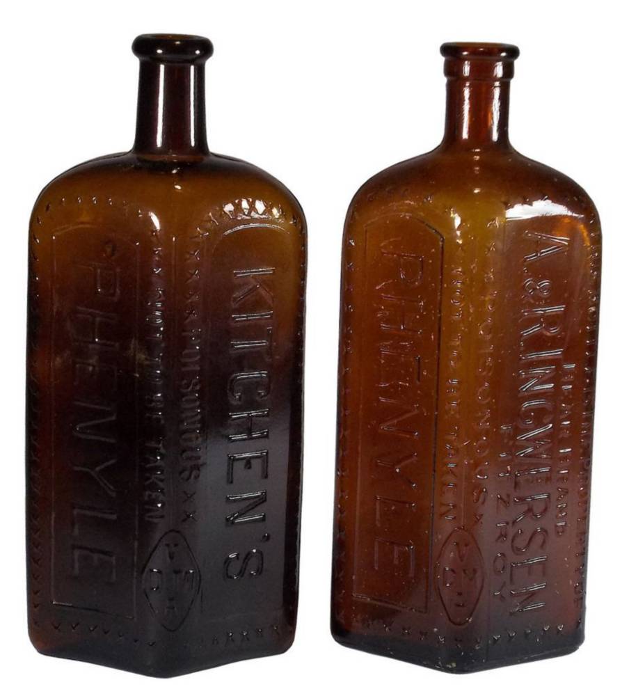Kitchen's Ingwersen Amber Glass Phenyle Bottles