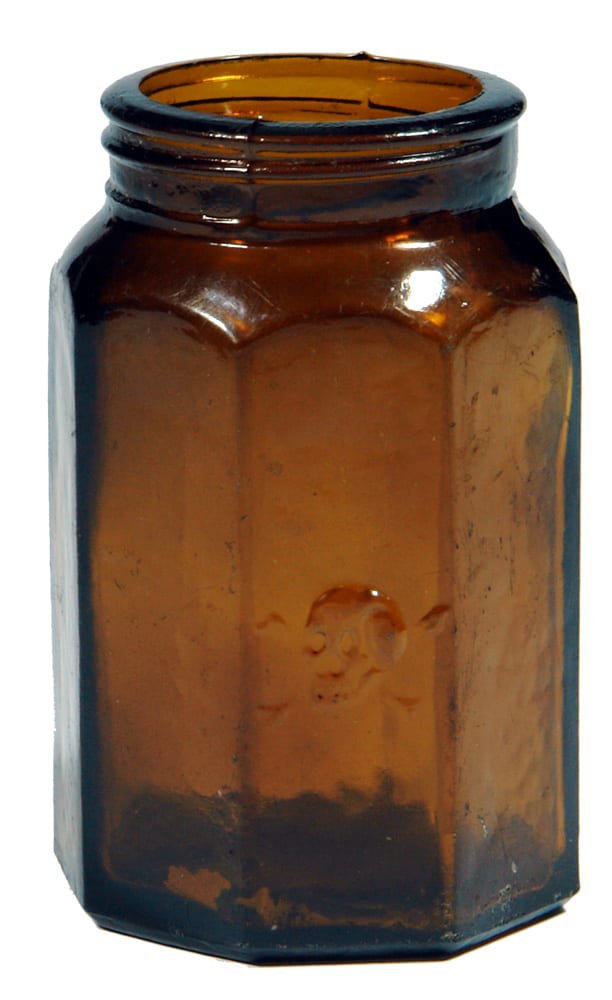 Skull Crossbones Amber Glass Poison Bottle
