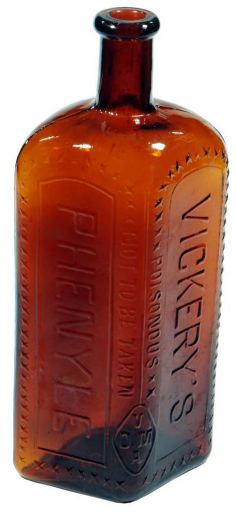 Vickery's Phenyle VDMA Amber Glass Poison Bottle