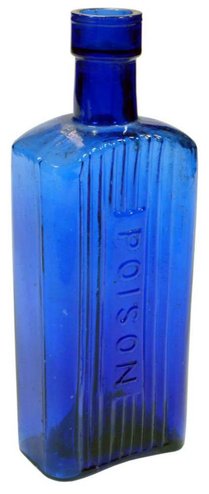 Rectangular Poison Cobalt Blue Glass Antique Bottle