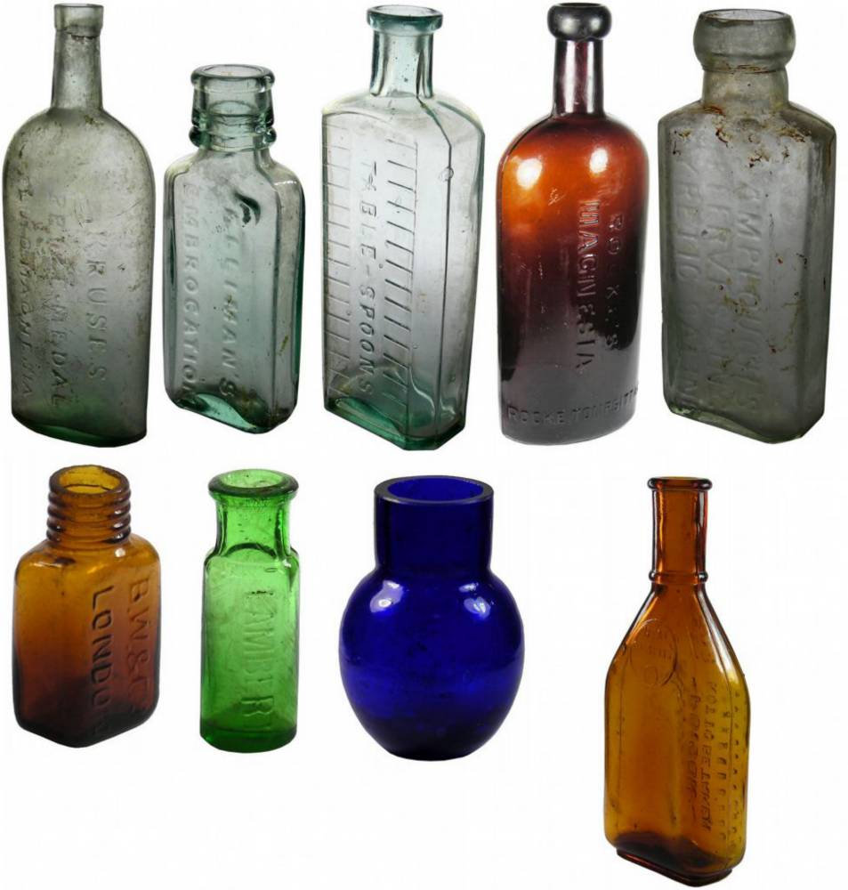 Collection Antique Glass Bottles Jars