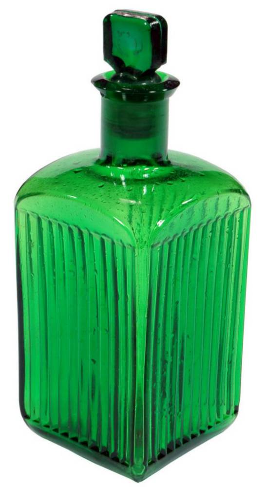 Green Glass Square Old Poison Bottle