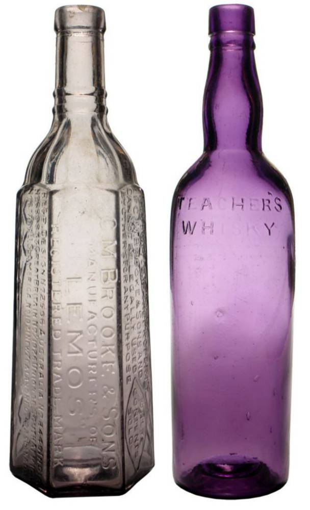 Pair Amethyst Cordial Whisky Old Bottles