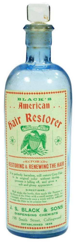 Black's American Hair Restorer Collingwood Labelled Bottle