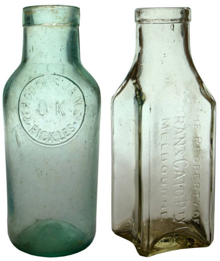 Peacock's Moran Cato Melbourne Old Pickle Bottles