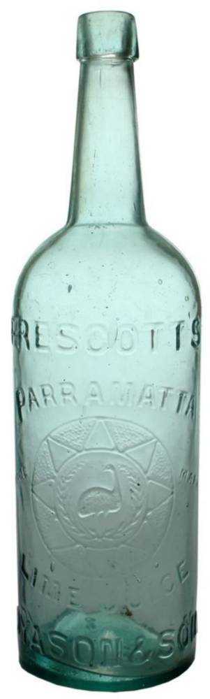 Prescott's Parramatta Lime Juice Quart Cordial Bottle