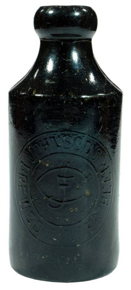 Johnson's Sydney Black Glass Ginger Beer Bottle