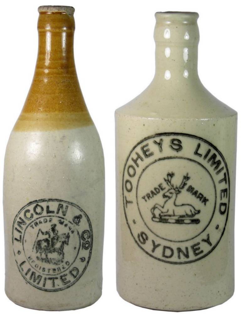 Lincoln Tooheys Stone Ginger Beer Bottles