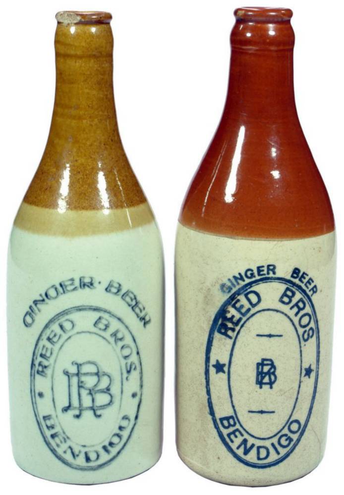 Reed Bros Bendigo Stone Ginger Beer Bottles