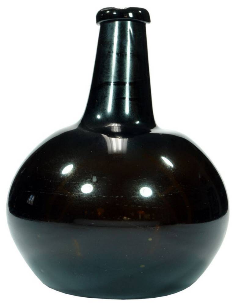 Large Bulbous Demijohn Black Glass Bottle