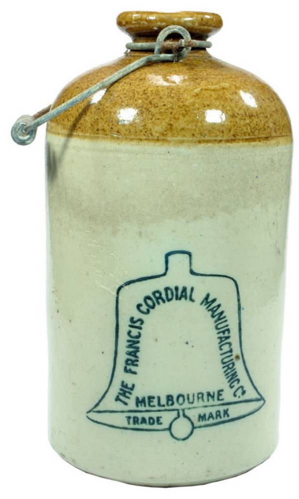 Francis Cordial Manufacturing Melbourne Bell Ginger Beer Demijohn