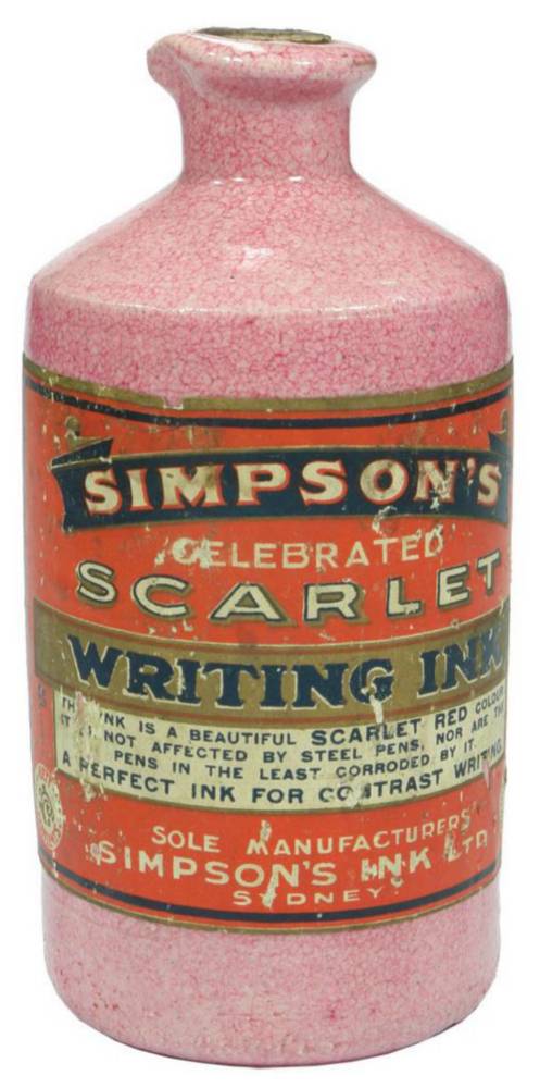 Simpson's Scarlet Writing Ink Pink Stoneware Bottle