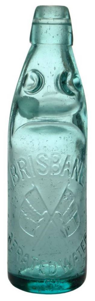Brisbane Aerated Waters Crossed Flags Codd Bottle