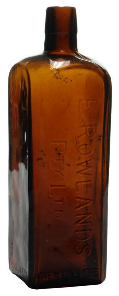 Rowlands Amber Glass Square Sarsaparilla Bottle