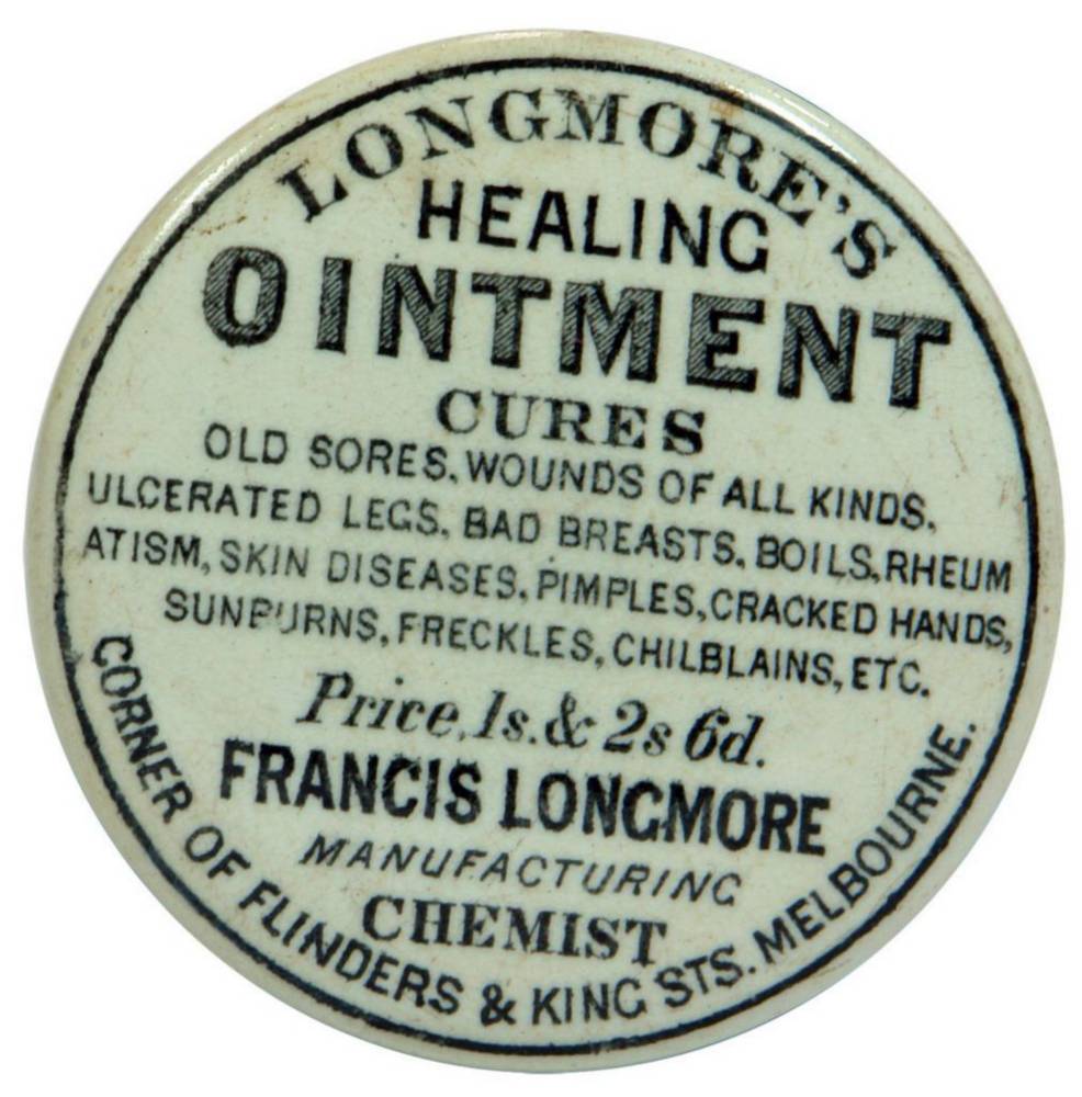 Longmores Healing Ointment Melbourne Pot Lid