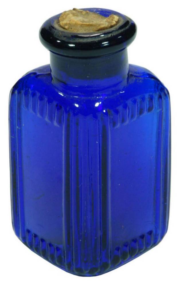 Ribbed Triangular Cobalt Blue Poison Bottle