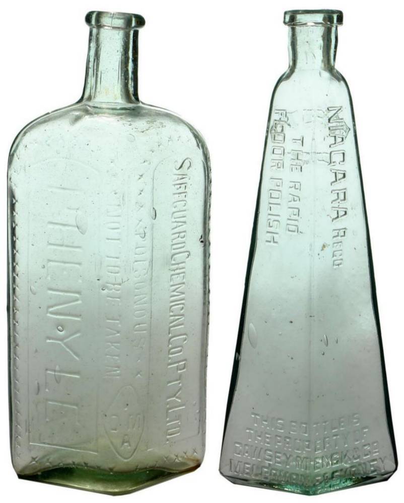 Pair Old Disinfectant Cleaner Bottles