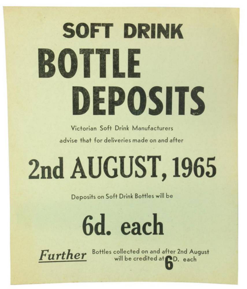 Soft Drink Bottles Deposits 1965 Ephemera Poster