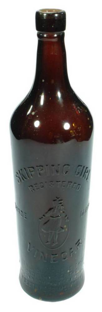 Amber Glass Skipping Girl Vinegar Bottle