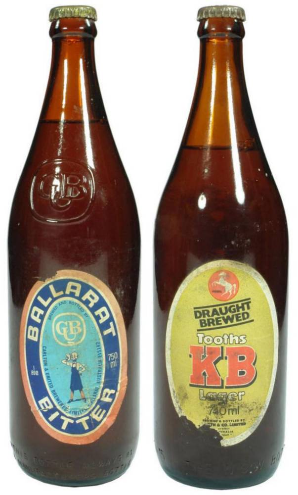 Pair Labelled Australian Beer Bottles