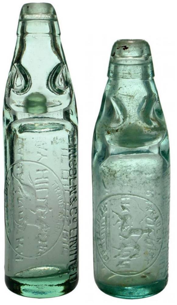 Pair Lincoln Narrandera Codd Marble Bottles