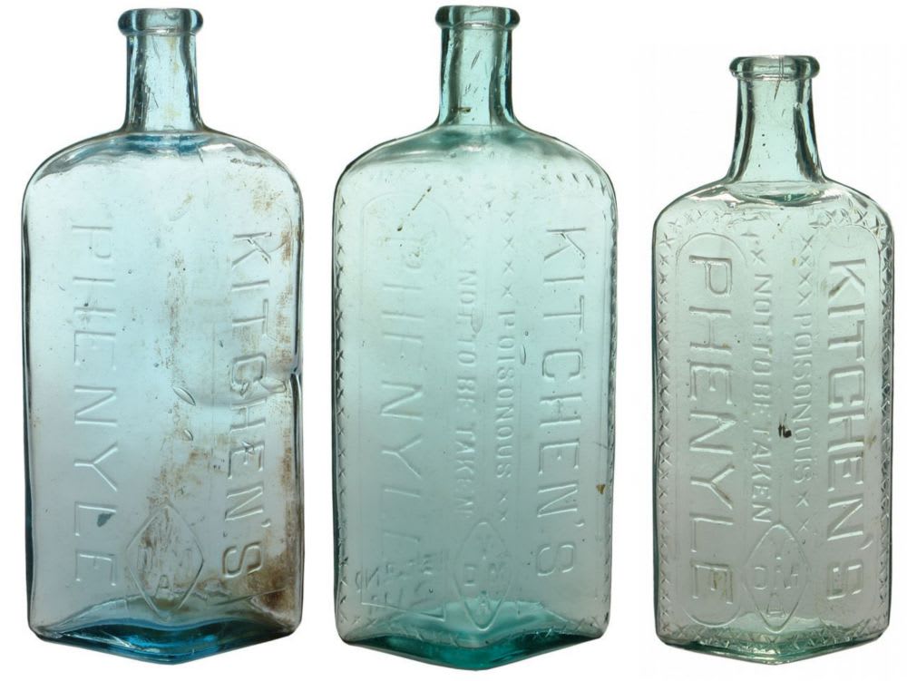 Collection Old Phenyle Poison Bottles