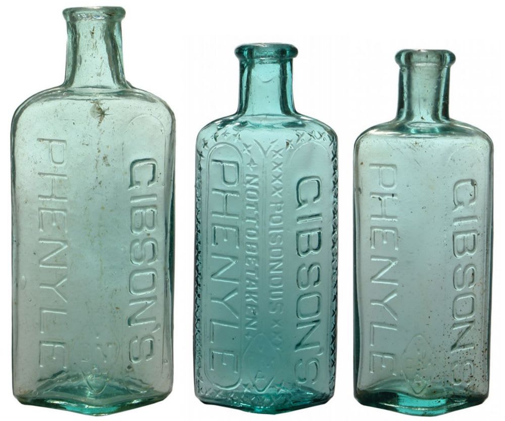 Collection Old Phenyle Poison Bottles