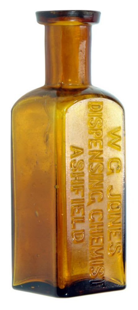 Jones Dispensing Chemist Ashfield Amber Glass Bottle