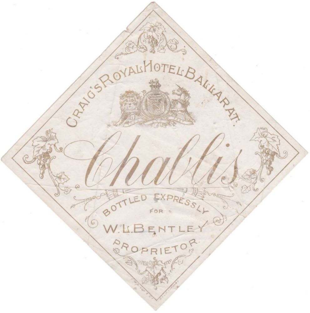 Bentley Chablis Craig's Royal Hotel Ballarat Label