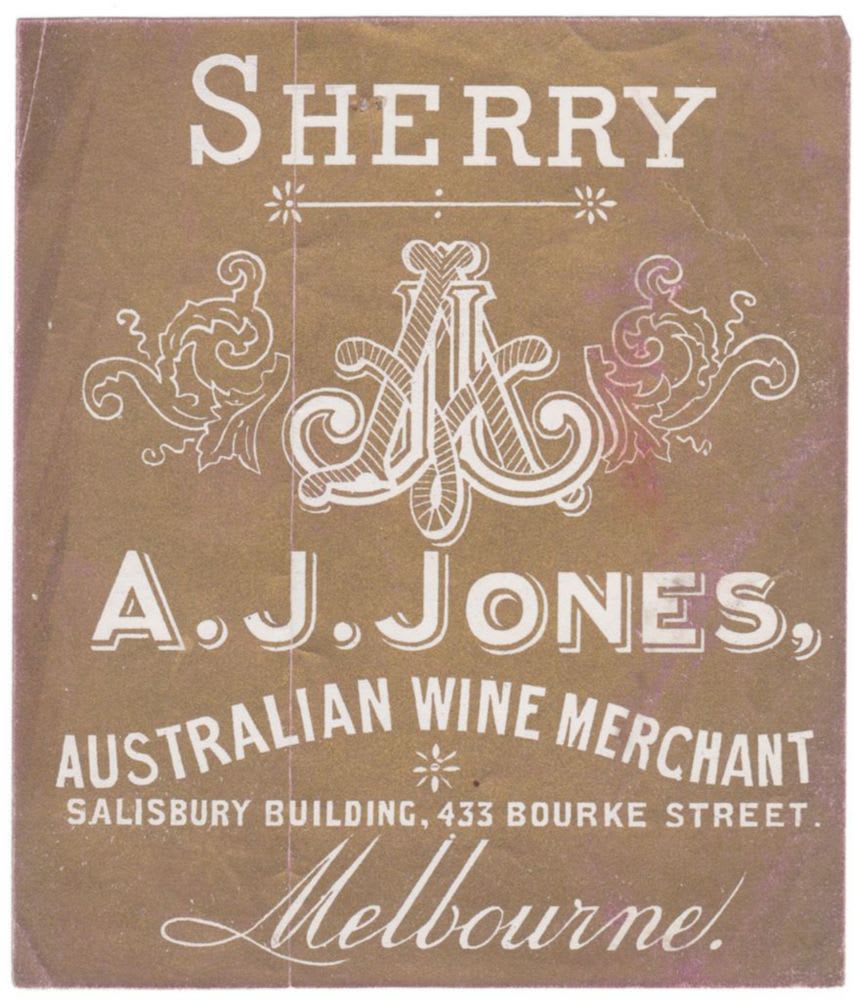 Jones Australian Wine Merchant Melbourne Sherry Label